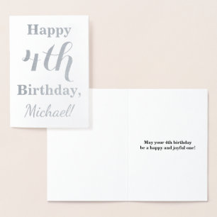 Simple Silver Foil 4th Birthday + Custom Name Foil Card