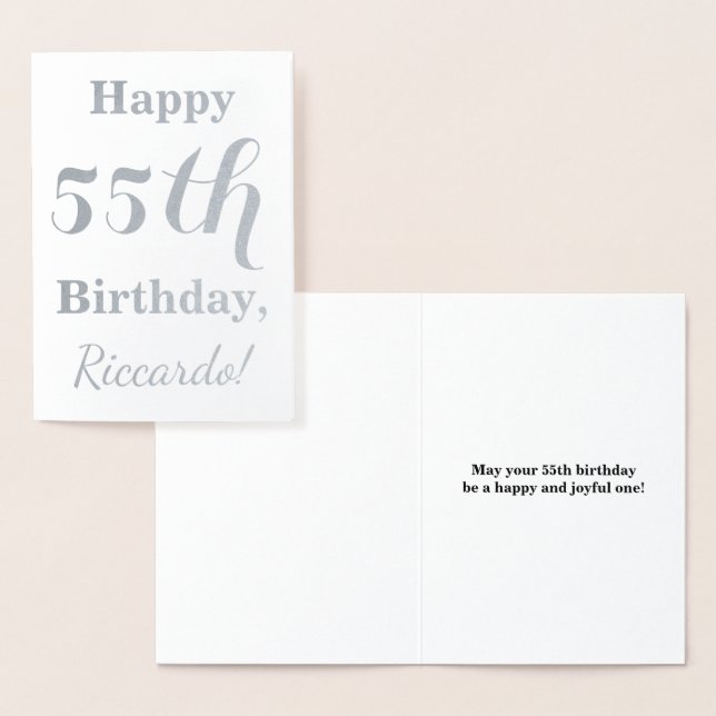 Simple Silver Foil 55th Birthday + Custom Name Card (Display)