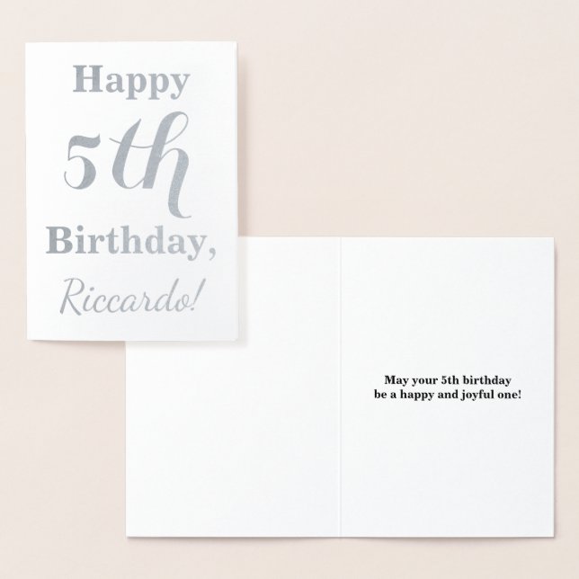 Simple Silver Foil 5th Birthday + Custom Name Foil Card (Display)
