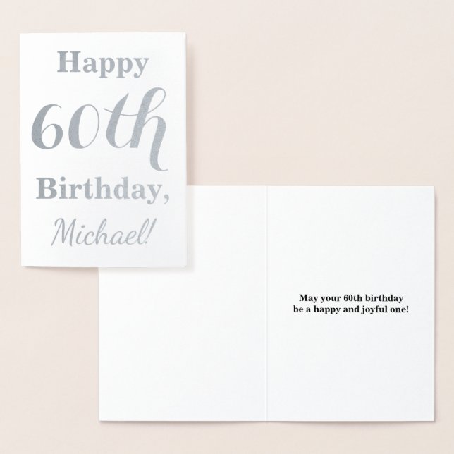 Simple Silver Foil 60th Birthday + Custom Name Card (Display)