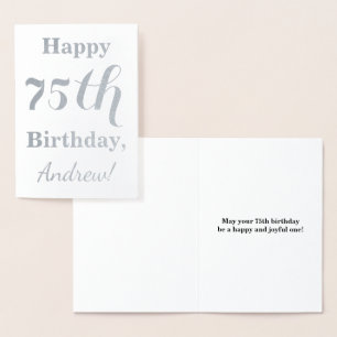 Simple Silver Foil 75th Birthday + Custom Name Card