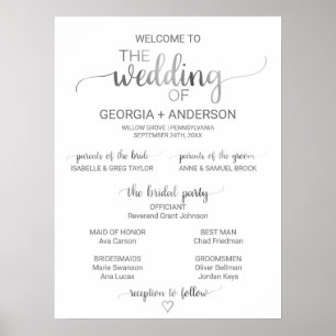 Simple Silver Foil Calligraphy Wedding Program (3) Poster