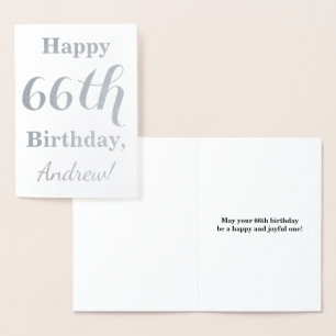 Simple Silver Foil "HAPPY 66th BIRTHDAY" + Name Card