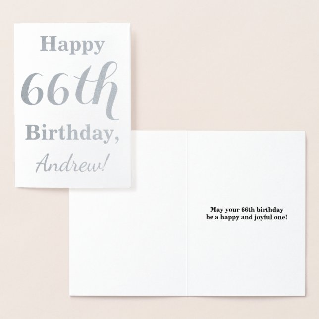 Simple Silver Foil "HAPPY 66th BIRTHDAY" + Name Card (Display)