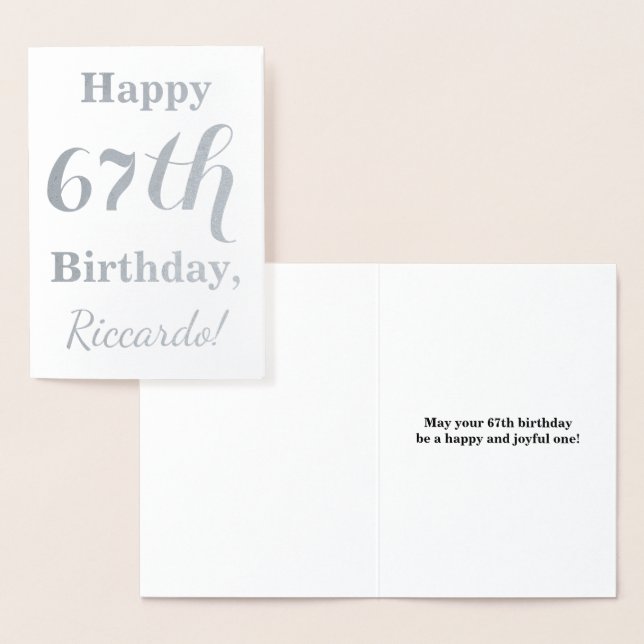 Simple Silver Foil "HAPPY 67th BIRTHDAY" + Name Card (Display)
