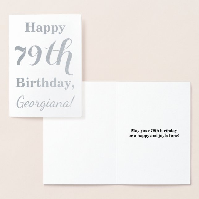 Simple Silver Foil "HAPPY 79th BIRTHDAY" + Name Card (Display)
