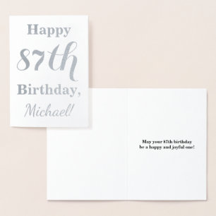 Simple Silver Foil "HAPPY 87th BIRTHDAY" + Name Card