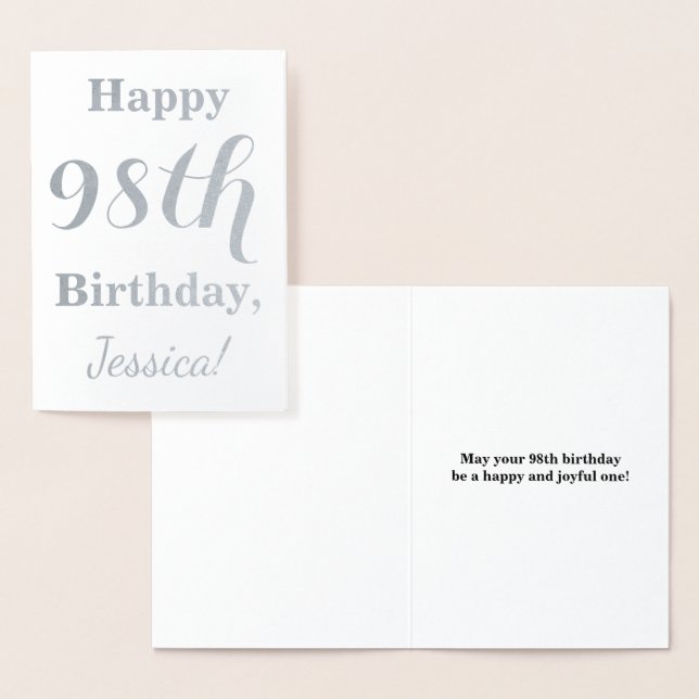 Simple Silver Foil "HAPPY 98th BIRTHDAY" + Name Card (Display)