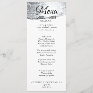 Simple Silver Glitter Add Name Date Wedding Menu