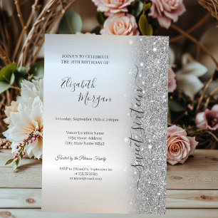 Simple Silver Glitter Silver Sweet 16 Invitation