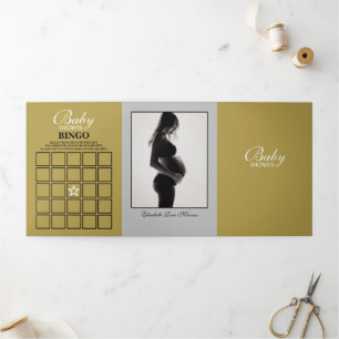 Simple Silver & Gold Baby Shower Suite Tri-Fold Invitation