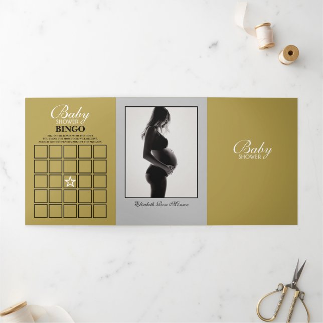 Simple Silver & Gold Baby Shower Suite Tri-Fold Invitation (Outside)