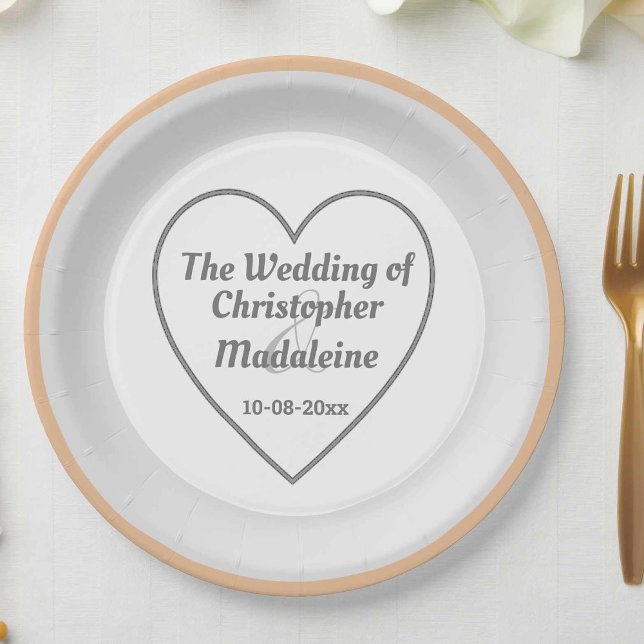 Simple Silver Grey and White Wedding Paper Plates (Creator Uploaded)