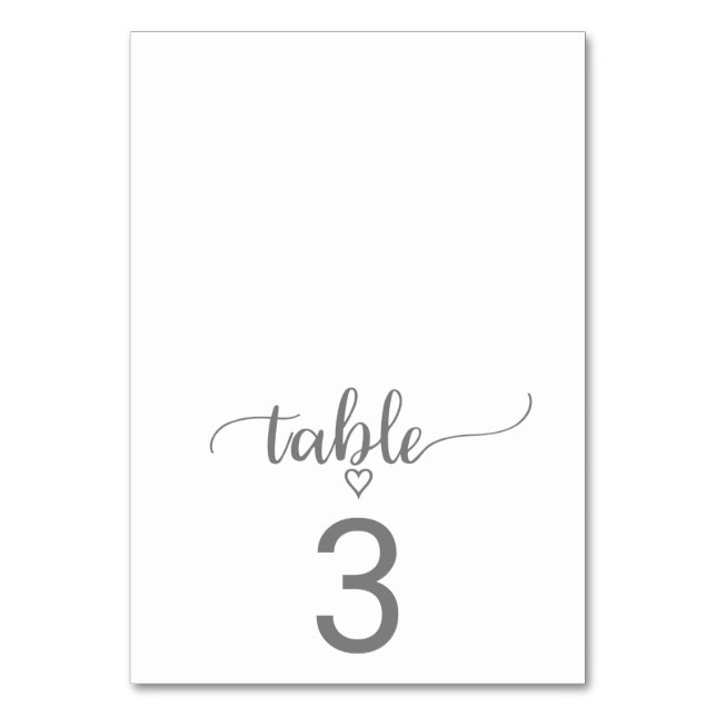 Simple Silver Grey Calligraphy Folded Table Number (Front)