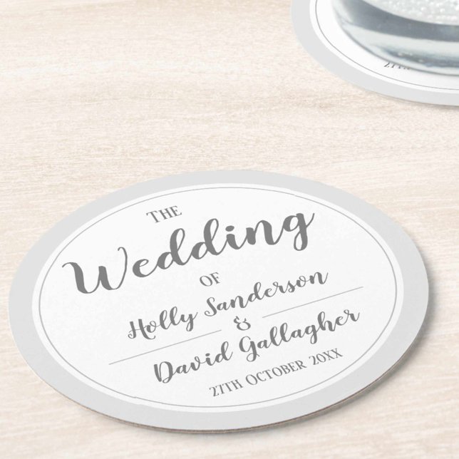 Simple Silver Grey & White Design Round Paper Coaster (Creator Uploaded)