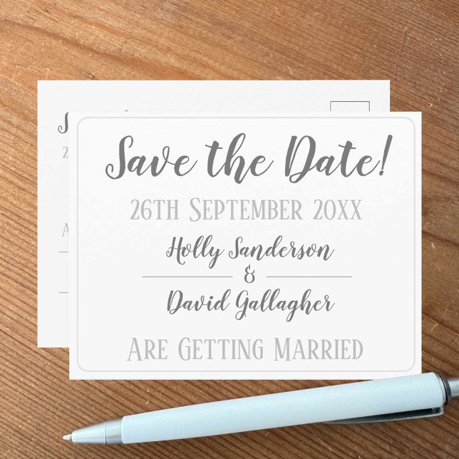Simple Silver Grey & White Save the Date Postcard (Creator Uploaded)