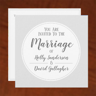Simple Silver Grey & White Wedding Day Invitation