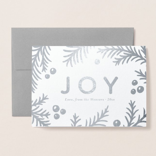 Simple Silver JOY Holiday Cards | Real Foil (Front With Envelope)