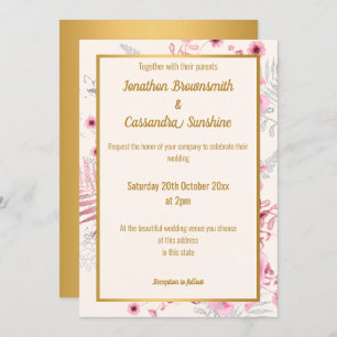 SIMPLE SILVER PINK GOLD FLORAL WEDDING GOLD INVITATION