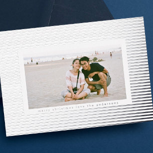 Simple Silver Pressed Pin Stripe Photo 2022 Foil Holiday Card