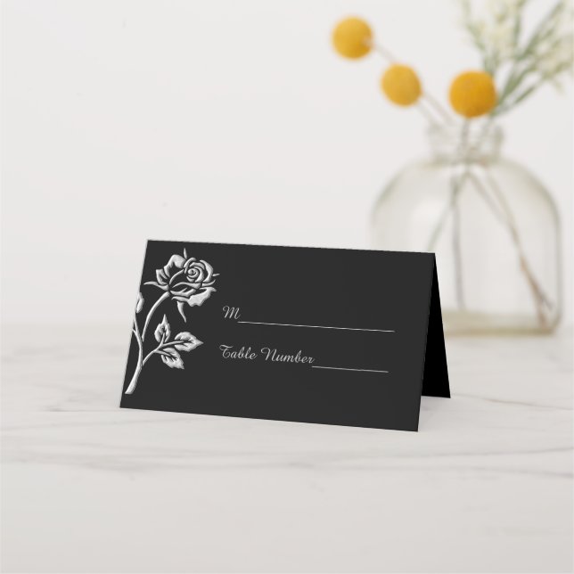 Simple Silver Rose Place Card (Front)