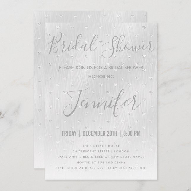 SIMPLE Silver Shimmer Paint Bridal Shower Invitation (Front/Back)