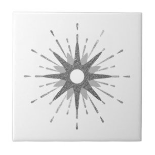 Simple Silver Starburst Celestial Ceramic Tile