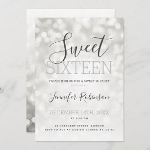 Simple Silver Sweet 16 Birthday Sparkly Lights  Invitation