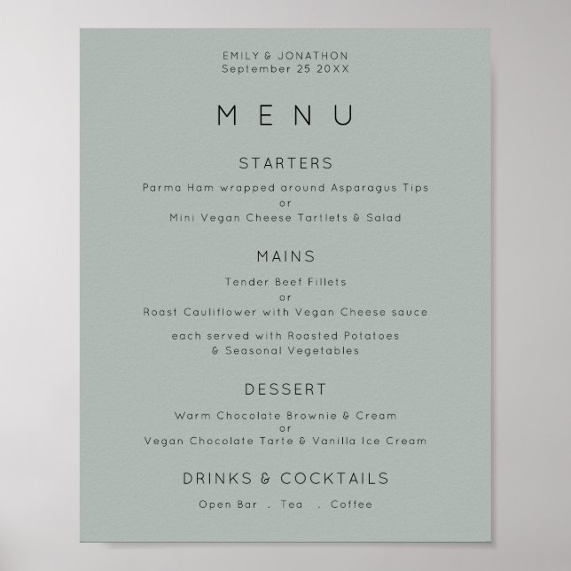 Simple Silvery Sage Green Wedding Menu Poster (Front)