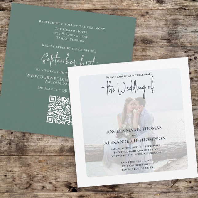 Simple Simple Green QR Code Elegant Minimal RSVP Invitation (Creator Uploaded)