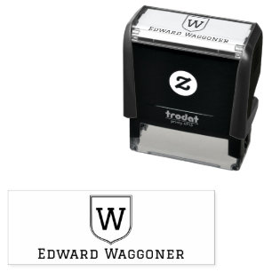 Simple Single Initial Monogram in Crest with Name Self-inking Stamp