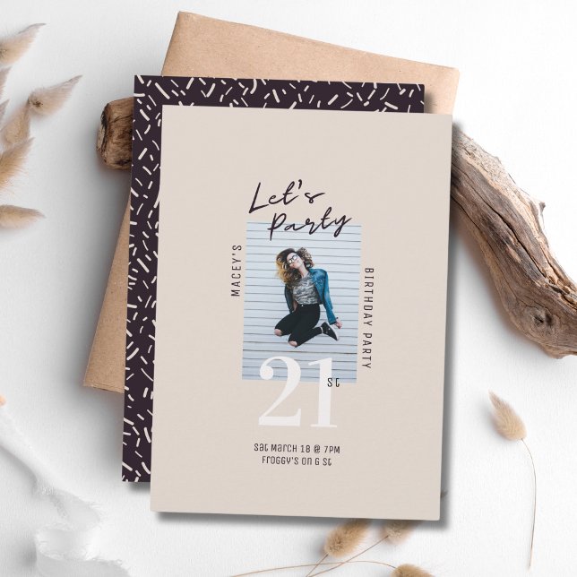 Simple Single Photo 21st Birthday Party Invitation (Creator Uploaded)