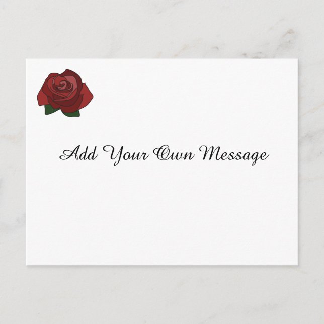 Simple Single Red Rose Custom Message Postcard (Front)