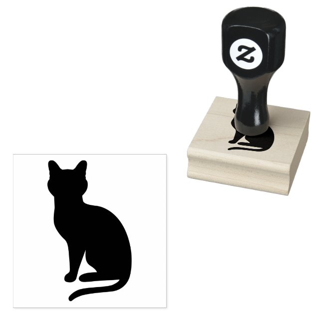 Simple Sitting Cat Silhouette Shape Rubber Stamp (Stamped)