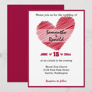 Simple Sketchy Red Heart Wedding Invitation