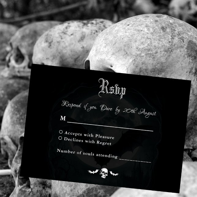 Simple Skull Bats Moonlight Dark Gothic Wedding RSVP Card (Creator Uploaded)