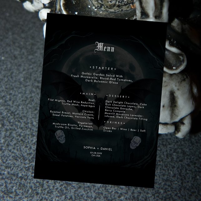 Simple Skull Bats Victorian Gothic Wedding  Food Menu (Creator Uploaded)