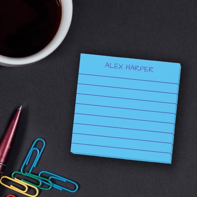 Simple Sky Blue Add Name Lined Post-it Notes (Creator Uploaded)