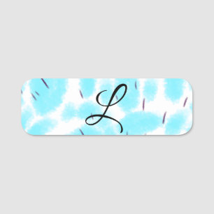 Simple sky blue black watercolor add your monogram name tag