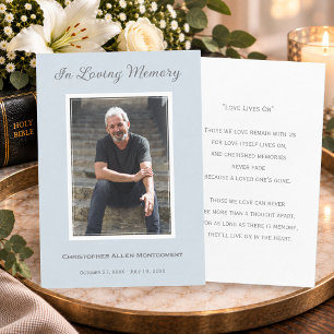 Simple Sky Blue Funeral Photo Memorial Prayer Card