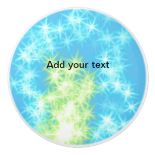 Simple sky blue glitt sparkle stars add your text  ceramic knob