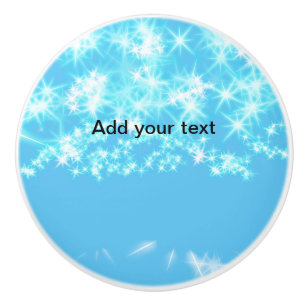 Simple sky blue glitt sparkle stars add your text  ceramic knob