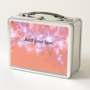 Simple sky blue glitt sparkle stars add your text metal lunch box