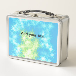 Simple sky blue glitt sparkle stars add your text metal lunch box