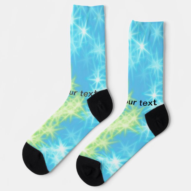 Simple sky blue glitt sparkle stars add your text  socks (Left)