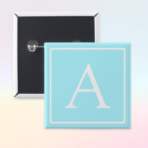Simple Sky Blue Monogram 15 Cm Square Badge