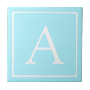 Simple Sky Blue Monogram Ceramic Tile