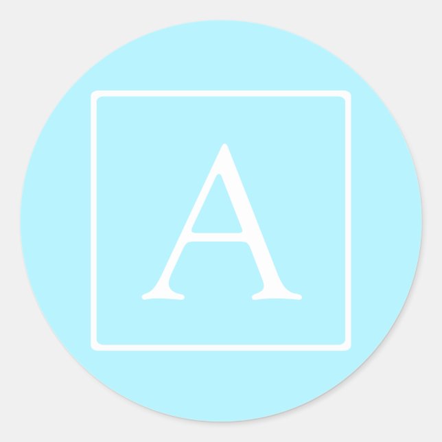 Simple Sky Blue Monogram Classic Round Sticker (Front)