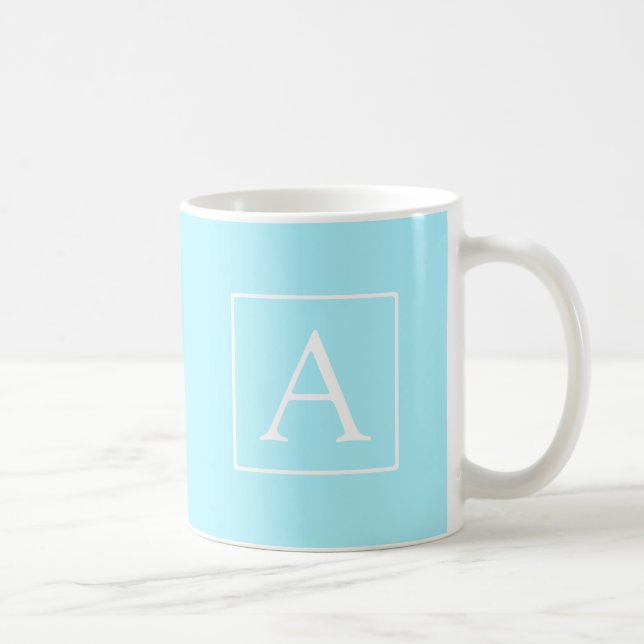 Simple Sky Blue Monogram Coffee Mug (Right)