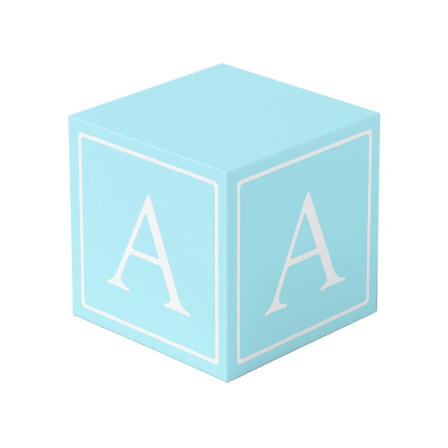Simple Sky Blue Monogram Cube (Front Angled)